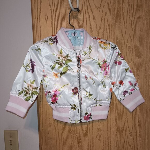 NEW Urban Republic Toddler Girls Sateen Bomber Jacket White Floral Size 12 Month - Picture 4 of 7
